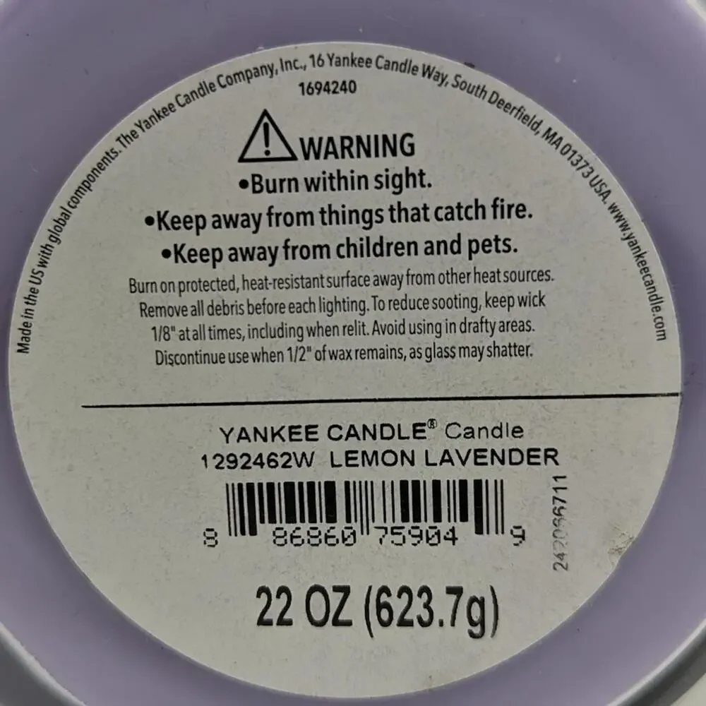 Yankee Candle‎ Lemon Lavender 22oz Large 2-Wick Tumbler Citrus Floral